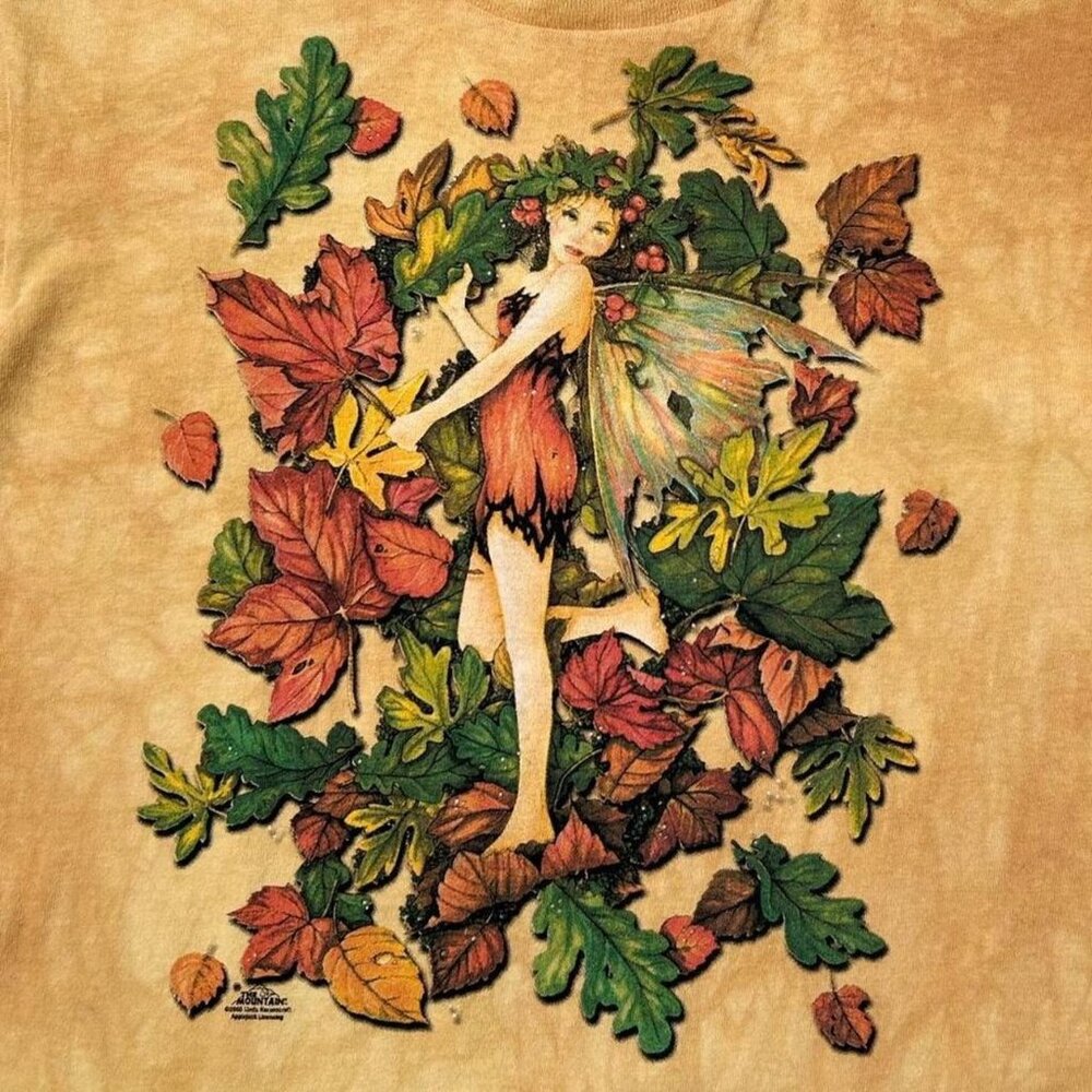 Y2K Vintage Autumn Fairy T-shirt The Mountain Tie Dye 2000 Fall Leaves Motif. - Picture 4 of 6